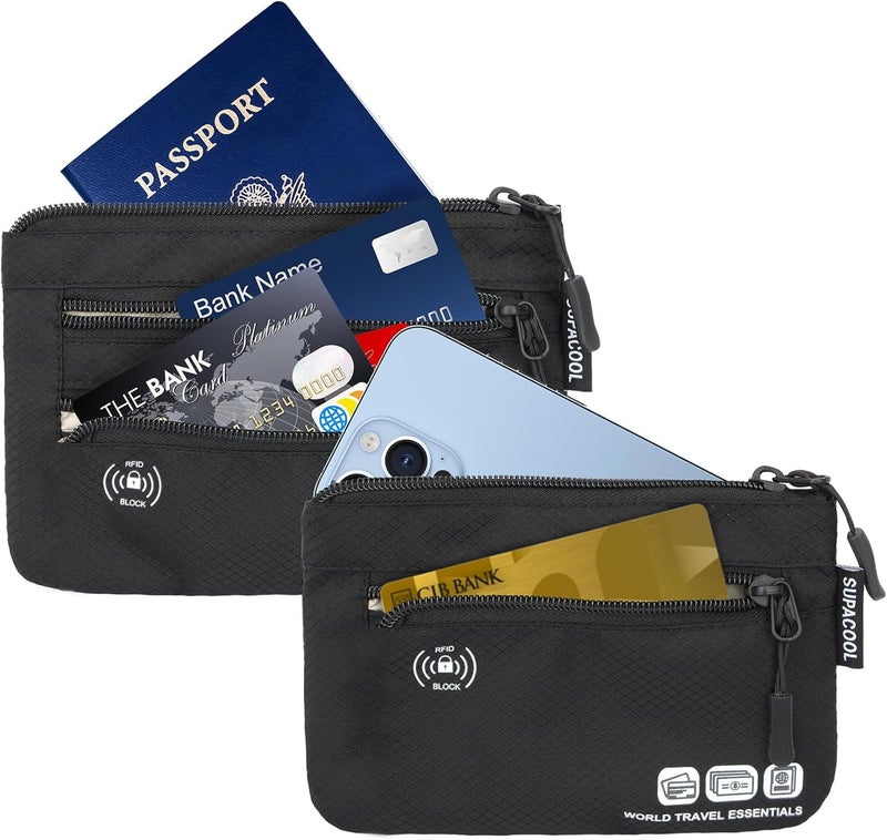 SUPACOOL Passport Holder Bag, Travel Wallet for Men Women Family, Passport Pouch, Card Holder Organizer, RFID Blocking, Two-piece Set(Black) - Image 2